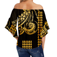 Kakau Hawaiian Polynesian Off Shoulder Waist Wrap Top Gold LT6 - Polynesian Pride
