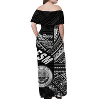 FSM Off Shoulder Long Dress Happy Independence Day Original Vibes - Black LT8 - Polynesian Pride