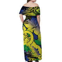 Vanuatu Malampa Off Shoulder Long Dress Hibiscus Mix Polynesian LT6 - Polynesian Pride