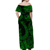 Hawaii Fish Hook Polynesian Off Shoulder Long Dress Unique Style - Green LT8 - Polynesian Pride