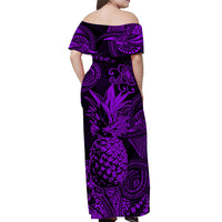 Hawaii Pineapple Polynesian Off Shoulder Long Dress Unique Style - Purple LT8 - Polynesian Pride