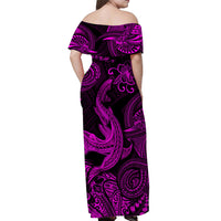 Hawaii Angry Shark Polynesian Off Shoulder Long Dress Unique Style - Pink LT8 - Polynesian Pride