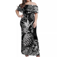 Hawaii Pineapple Polynesian Off Shoulder Long Dress Unique Style - Black LT8 Women Black - Polynesian Pride
