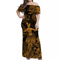 Hawaii Hula Girl Polynesian Off Shoulder Long Dress Unique Style - Gold LT8 Women Gold - Polynesian Pride