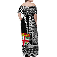 Fiji Off Shoulder Long Dress Masi Tapa Patterns Black Style LT6 - Polynesian Pride