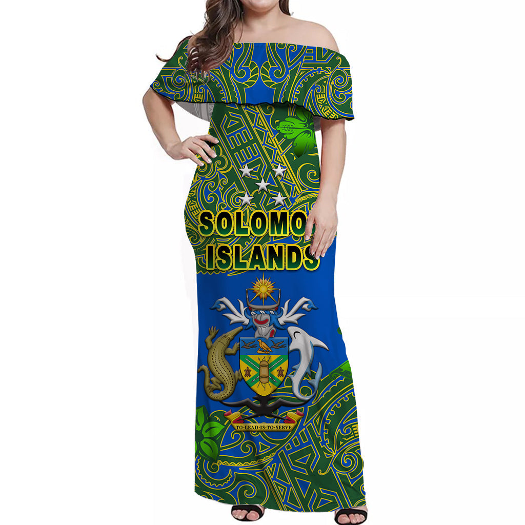 Solomon Islands Off Shoulder Long Dress Unique Vibes - Original LT8 Women Blue - Polynesian Pride