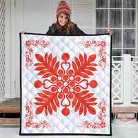 Hawaiian Quilt Maui Plant And Hibiscus Premium Quilt - Orange White - AH - Polynesian Pride