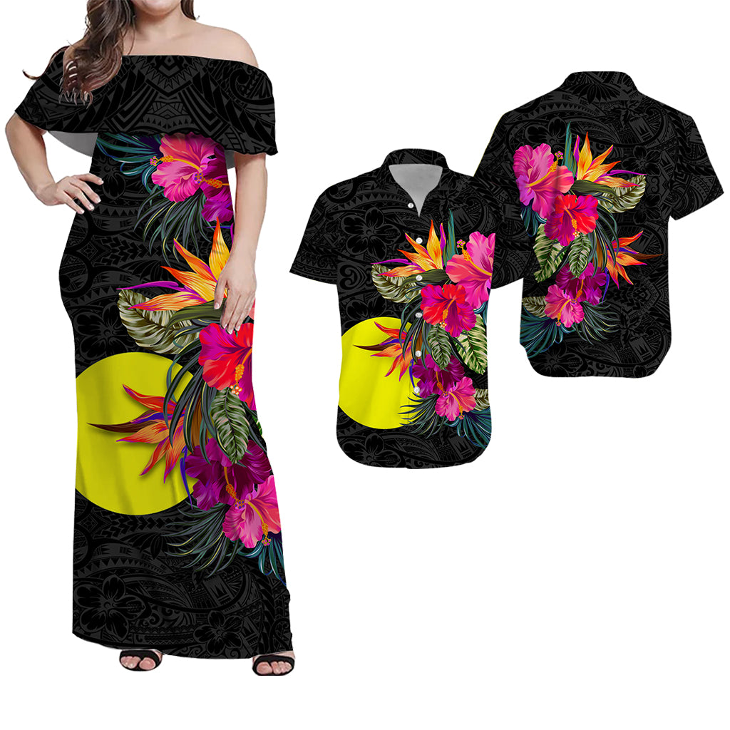 Palau Polynesian Hibiscus Tribal Matching Dress and Hawaiian Shirt LT12 Black - Polynesian Pride