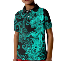 Hawaii Flowers Mix Tribal Pattern Polo Shirt KID LT6 Kid Turquoise - Polynesian Pride