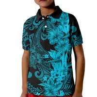 Hawaii Flowers Mix Tribal Pattern Polo Shirt KID LT6 Kid Blue - Polynesian Pride
