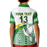 (Custom Text and Number) Tailevu Rugby Polo Shirt KID Fiji Rugby Tapa Pattern White LT13 - Polynesian Pride