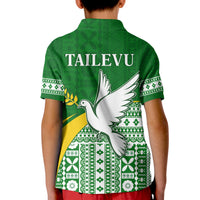 Tailevu Rugby Polo Shirt KID Fiji Rugby Tapa Pattern Green LT13 - Polynesian Pride