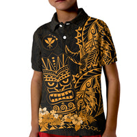 Hawaii Polynesian Polo Shirt KID Gold Tiki Masks Hawaiian LT13 Unisex Gold - Polynesian Pride