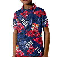 Fiji Hibiscus Polo Shirt KID Hawaii Style No.2 LT6 Unisex Blue - Polynesian Pride