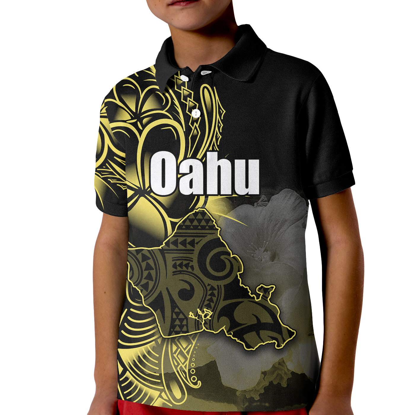(Custom Personalised) Hawaiian Islands Polo Shirt KID Oahu LT6 Unisex Yellow - Polynesian Pride