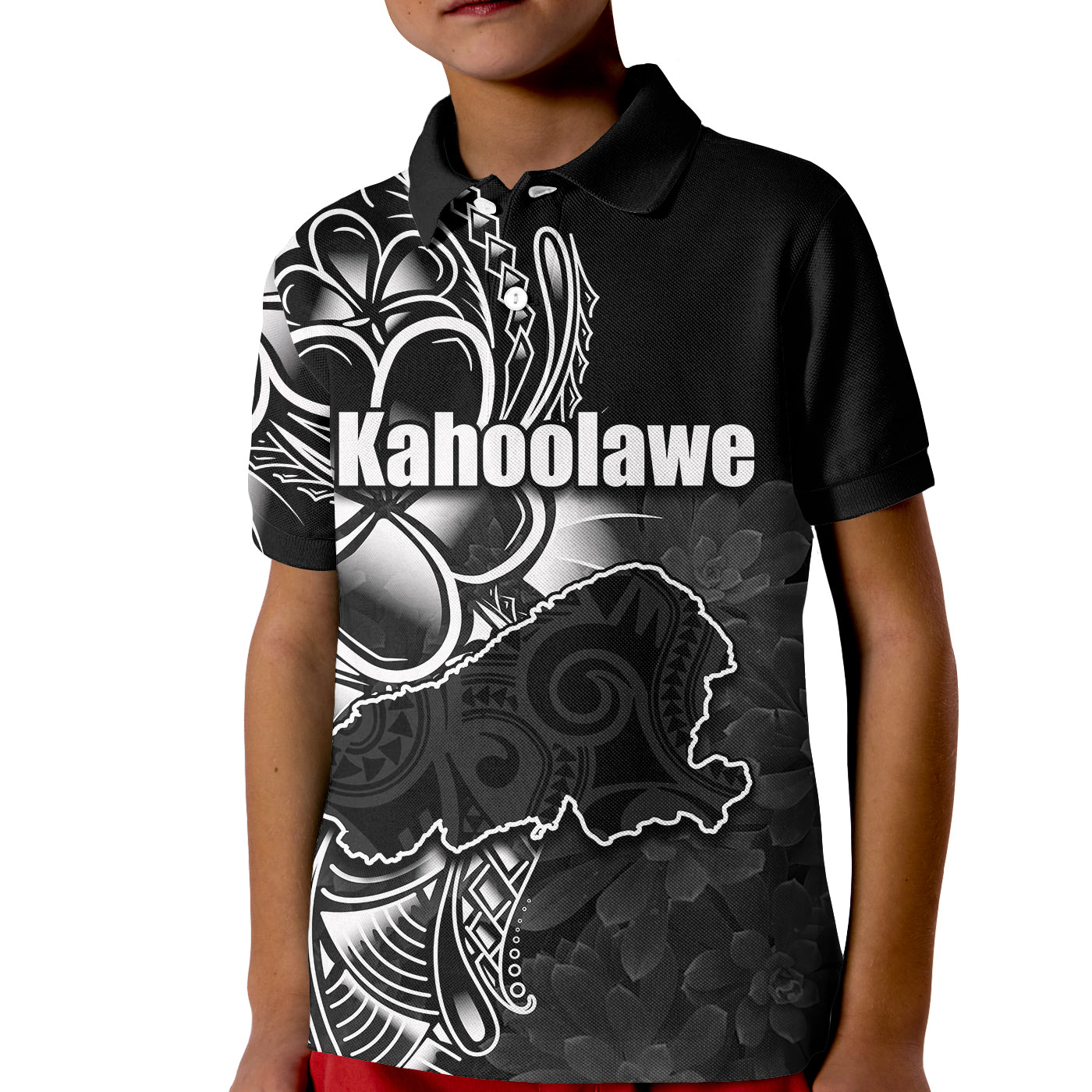 (Custom Personalised) Hawaiian Islands Polo Shirt KID Kahoolawe LT6 Unisex Black - Polynesian Pride