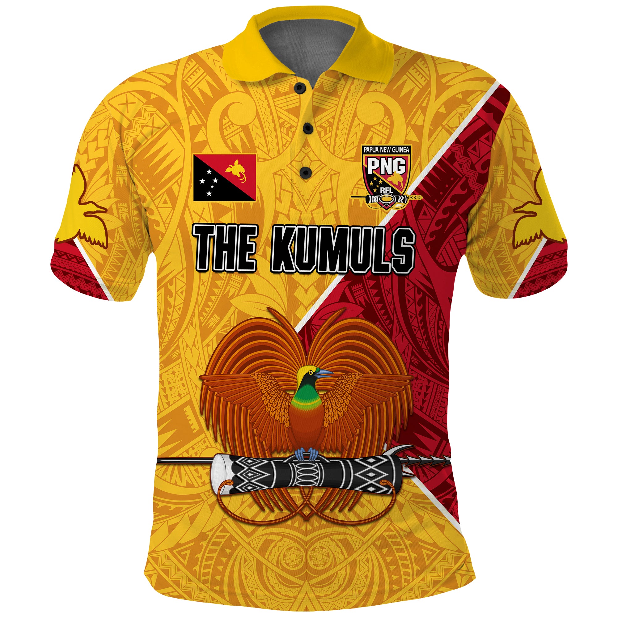 The Kumuls PNG Polo Shirt Papua New Guinea Polynesian Dynamic Style LT14 Adult Yellow - Polynesian Pride