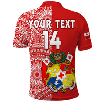 (Custom Text and Number) Tonga Polo Shirt Tongan Coat Of Arms Ngatu Pattern LT14 - Polynesian Pride