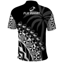 Fiji Rugby Polo Shirt Fijian Cibi Dance Tapa Pattern Black LT14 - Polynesian Pride