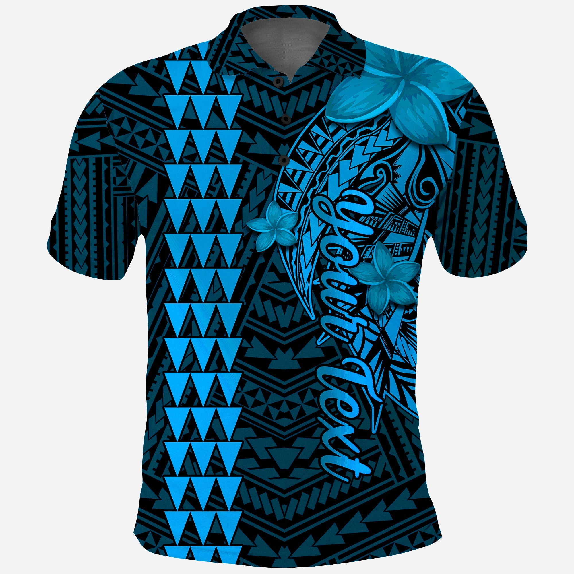 Custom Hawaii Polo Shirt Kakau Kanaka Maoli Combine Polynesian Shark Ver.03 LT14 Blue - Polynesian Pride