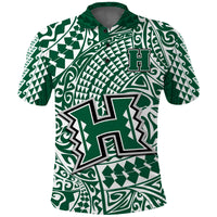 Hawaii Football Polo Shirt Rainbow Warriors Tribal Kakau LT14 Green - Polynesian Pride