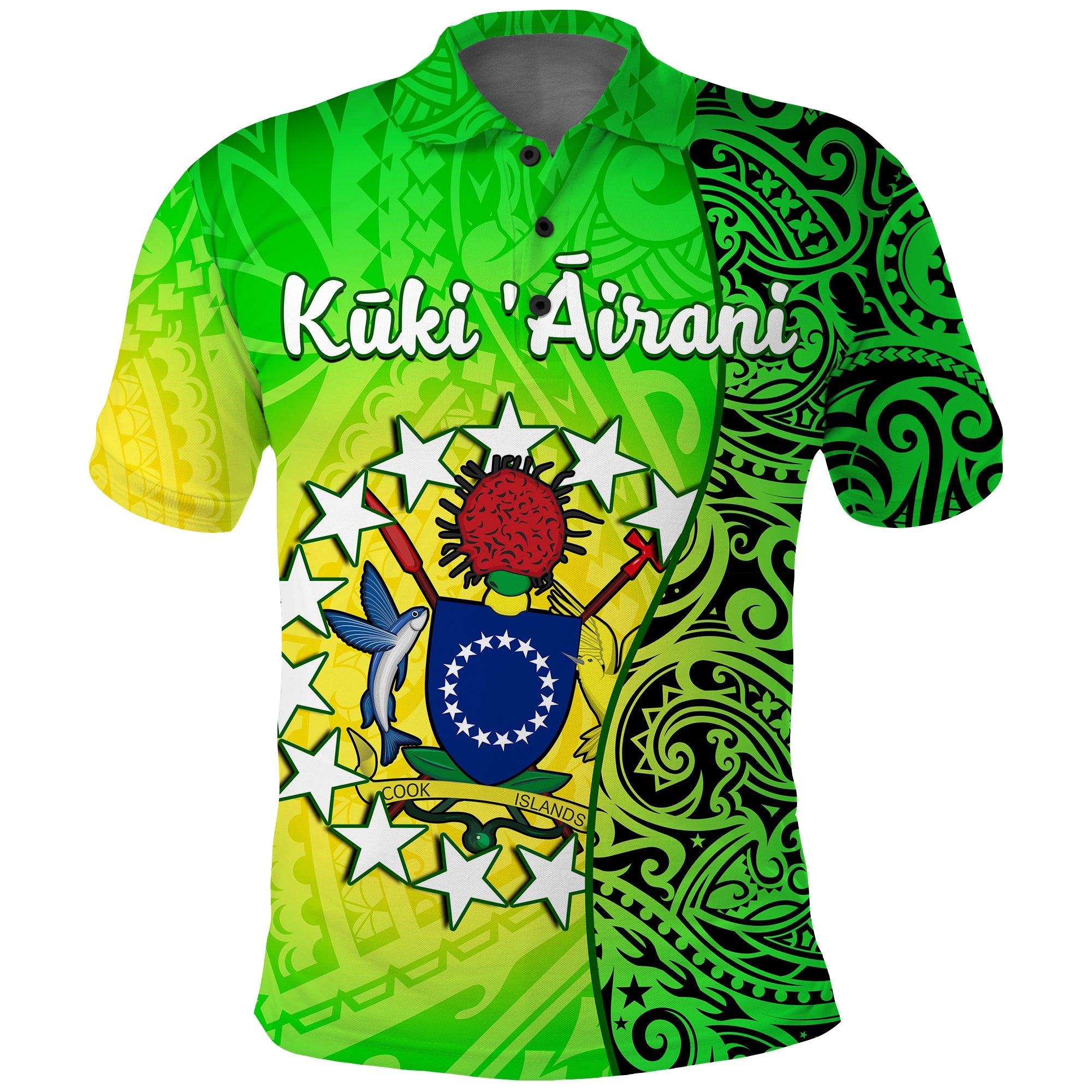 Cook Islands Polo Shirt Kuki Airani Coat Of Arms Turtle Polynesian LT14 Adult Green - Polynesian Pride