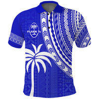 (Custom Text and Number) Fiji Rugby Sevens Polo Shirt Fijian 7s Tapa Polynesian Blue Ver.02 LT13 - Polynesian Pride