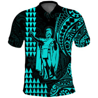 (Custom Text and Number) Hawaii Day Kakau Polo Shirt Proud To Be Hawaiian Turquoise King Kamehameha and Kanaka Maoli LT13 - Polynesian Pride