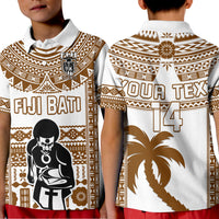 Custom Text and Number Fiji Rugby Polo Shirt Pacific The Bati Brown Fijian Tapa LT14 Kid Brown - Polynesian Pride