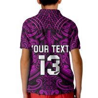 (Custom Text and Number) New Zealand Silver Fern Rugby Polo Shirt All Black Purple NZ Maori Pattern LT13 - Polynesian Pride