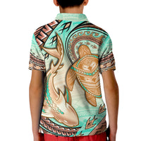 Hawaii Polo Shirt KID Polynesian Shark And Sea Turtle Dreamy Turquoise Artsy LT14 - Polynesian Pride