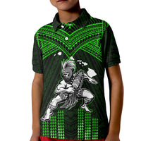 (Custom Personalised) Hawaii Polo Shirt KID Hawaiian Warrior With Weapon Polynesian Ver.03 LT14 Kid Green - Polynesian Pride