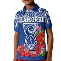 Custom Guam Chamorro Polo Shirt Guaman Latte Stone Tropical Flowers Blue Version LT14 Kid Blue - Polynesian Pride