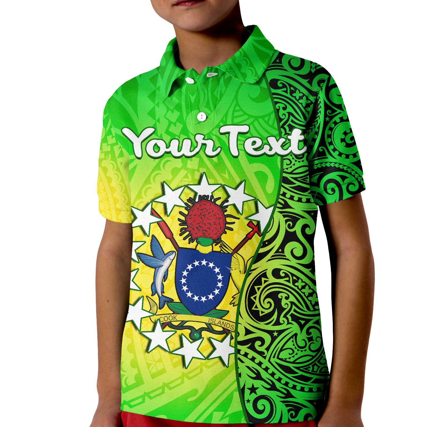 (Custom Personalised) Cook Islands Polo Shirt KID Cook Islands Coat Of Arms Turtle Polynesian LT14 Kid Green - Polynesian Pride