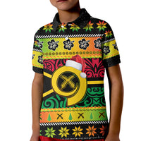 Vanuatu Christmas Polo Shirt KID Pig Tusk Polynesian Joyeux Noel Flag Art LT14 Kid Reggae - Polynesian Pride