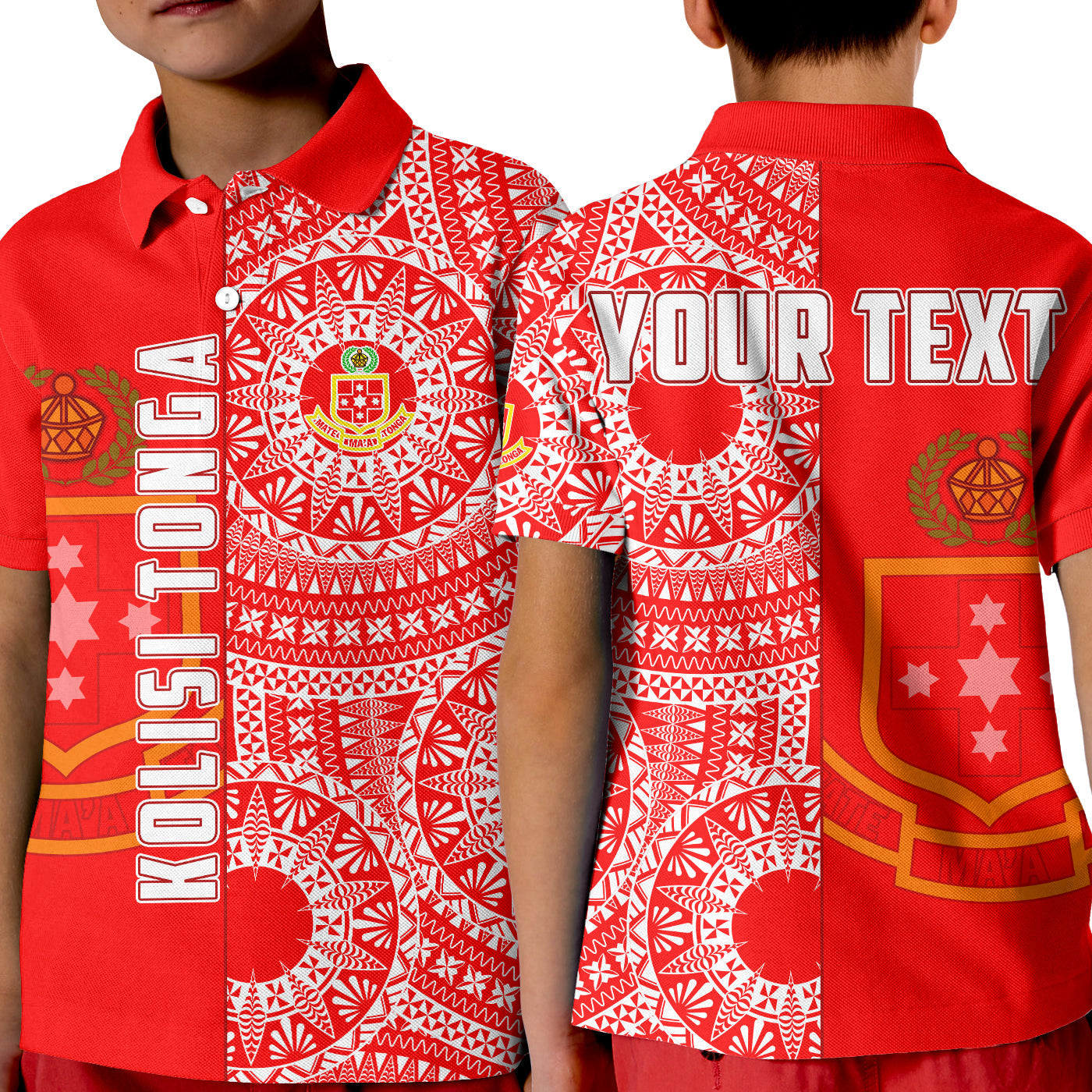 (Custom Personalised) Kolisi Tonga High School Polo Shirt KID Tongan Ngatu Pattern LT14 Kid Red - Polynesian Pride