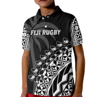 (Custom Text and Number) Fiji Rugby Polo Shirt Fijian Cibi Dance Tapa Pattern Black LT14 - Polynesian Pride