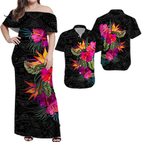 Polynesia Polynesian Hibiscus Tribal Matching Dress and Hawaiian Shirt LT12 Black - Polynesian Pride