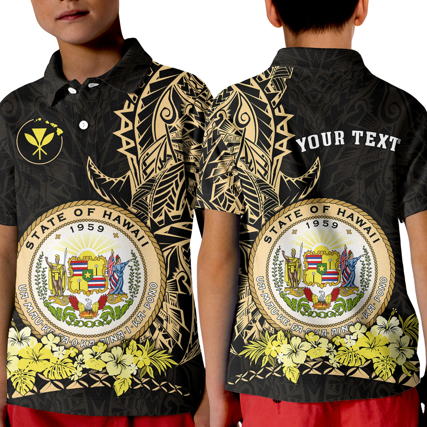 (Custom Personalised) Hawaiian Polynesian Polo Shirt KID Gold Seal of Hawaii LT13 Unisex Gold - Polynesian Pride