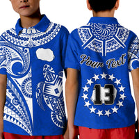(Custom Text and Number) Rarotonga Cook Islands Polo Shirt Turtle and Map Style Blue LT13 - Polynesian Pride