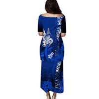 (Custom Personalised) New Caledonia Puletasi Dress Nautilus Blue Polynesian Hibiscus LT13 - Polynesian Pride