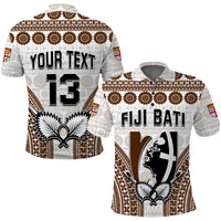 Custom Text and Number Fiji Rugby Bati Polo Shirt Proud Tapa Pattern LT13 White - Polynesian Pride