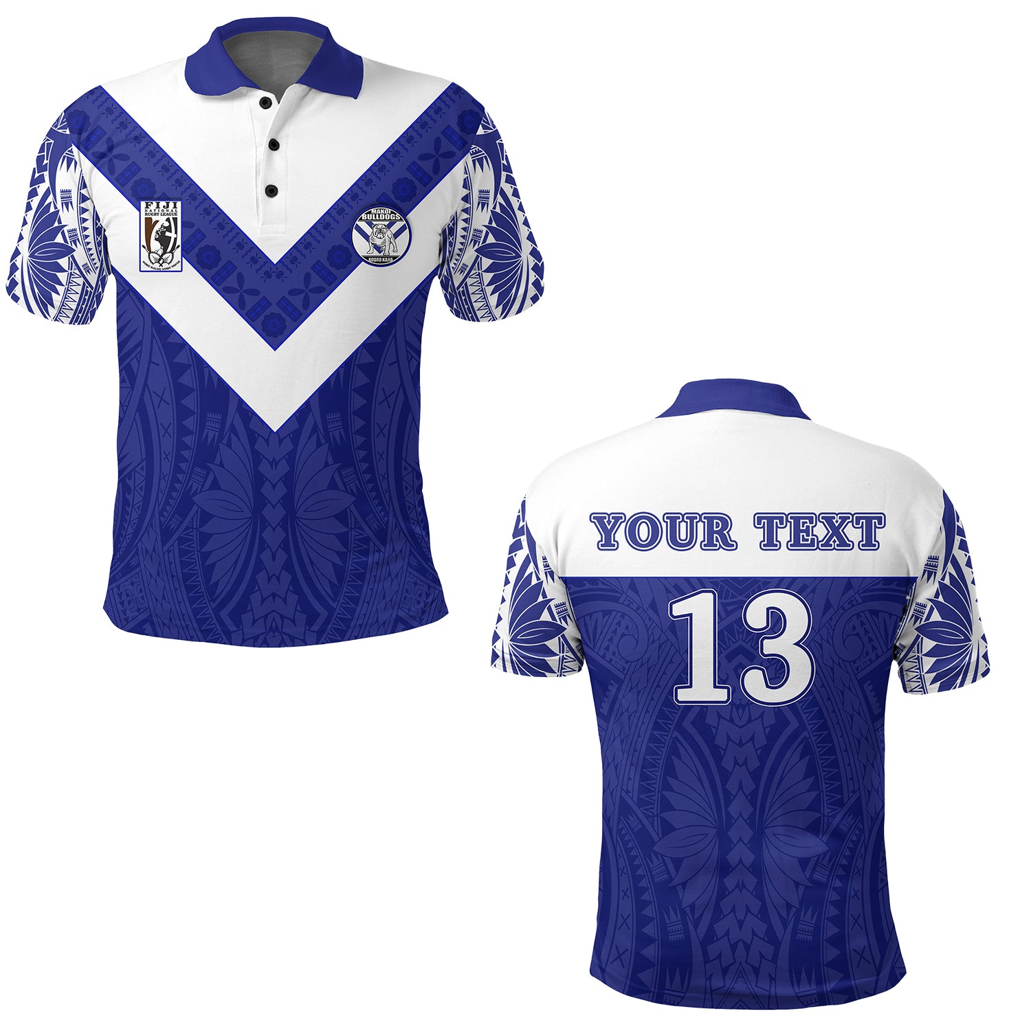 Custom Makoi Bulldogs Polo Shirt Forever Fiji Rugby Custom Text and Number LT13 Unisex Blue - Polynesian Pride
