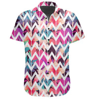 Hawaiian Shirt - Palm Foliage On Striped Zigzag Shirt - Polynesian Pride