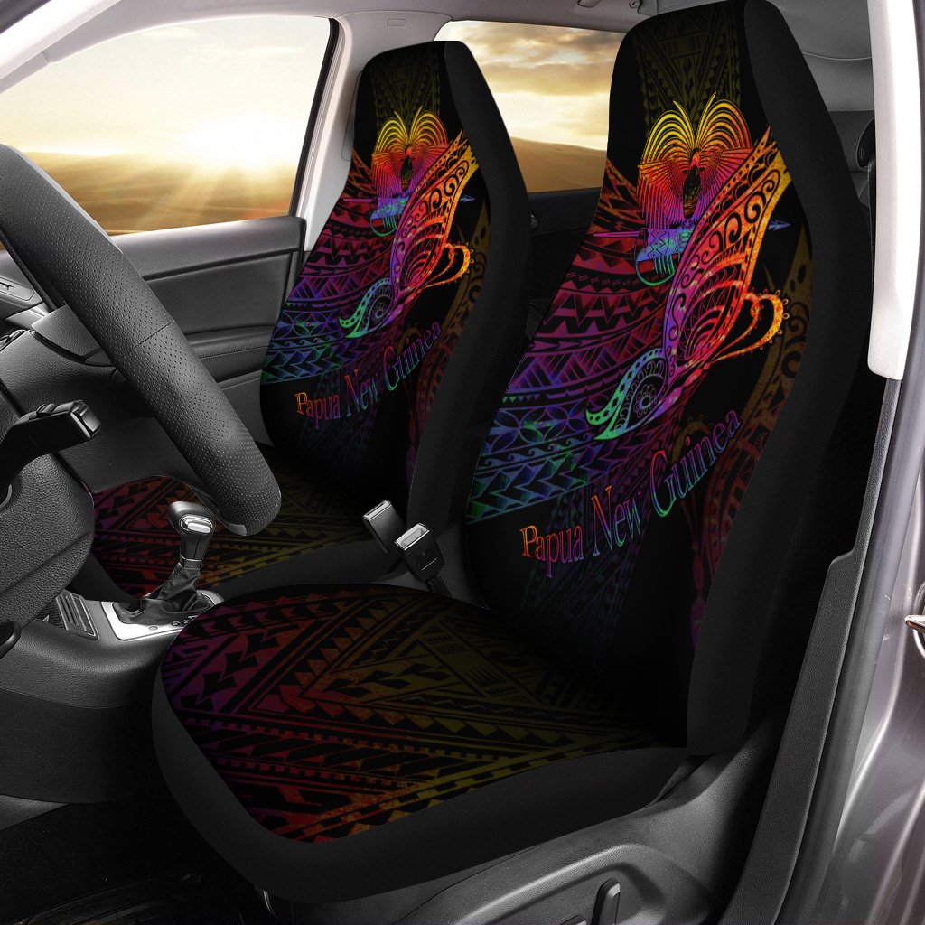 Papua New Guinea Car Seat Cover - Butterfly Polynesian Style Universal Fit Black - Polynesian Pride