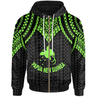 Papua New Guinea Zip up Hoodie Polynesian Armor Style Green Unisex Green - Polynesian Pride