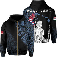 Personalized Hawaii Map Polynesian Warrior Ikaika Hoodie Zip William Style Pastel Blue Unisex Black - Polynesian Pride