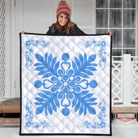 Hawaiian Quilt Maui Plant And Hibiscus Premium Quilt - Pastel White - AH - Polynesian Pride