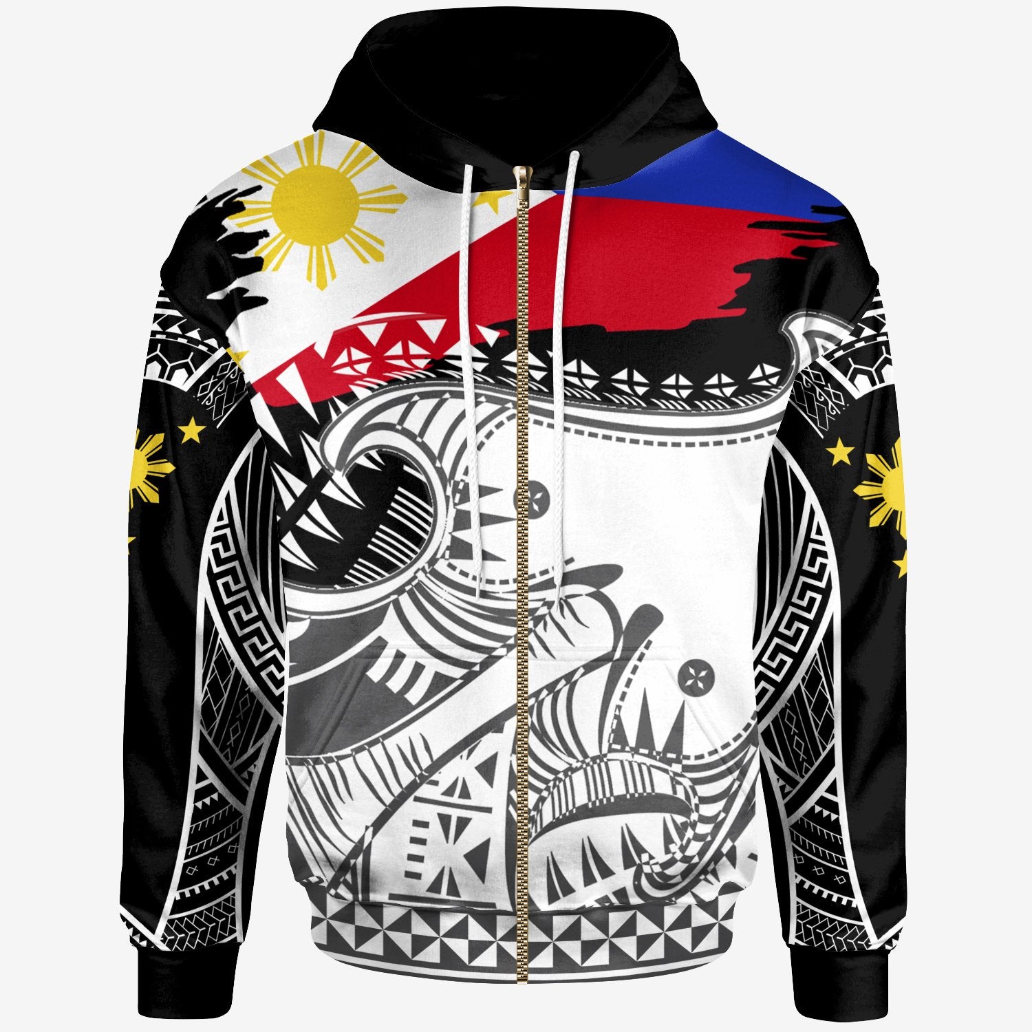Philippines Custom Zip up Hoodie Dynamic Sport Style Unisex Black - Polynesian Pride