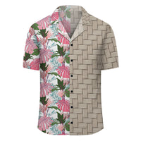 Pink Monstera And Green Tropical Leaves White Lauhala Moiety Hawaiian Shirt - Polynesian Pride